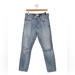 Agolde Blue Straight Leg Jeans with Distressed Details